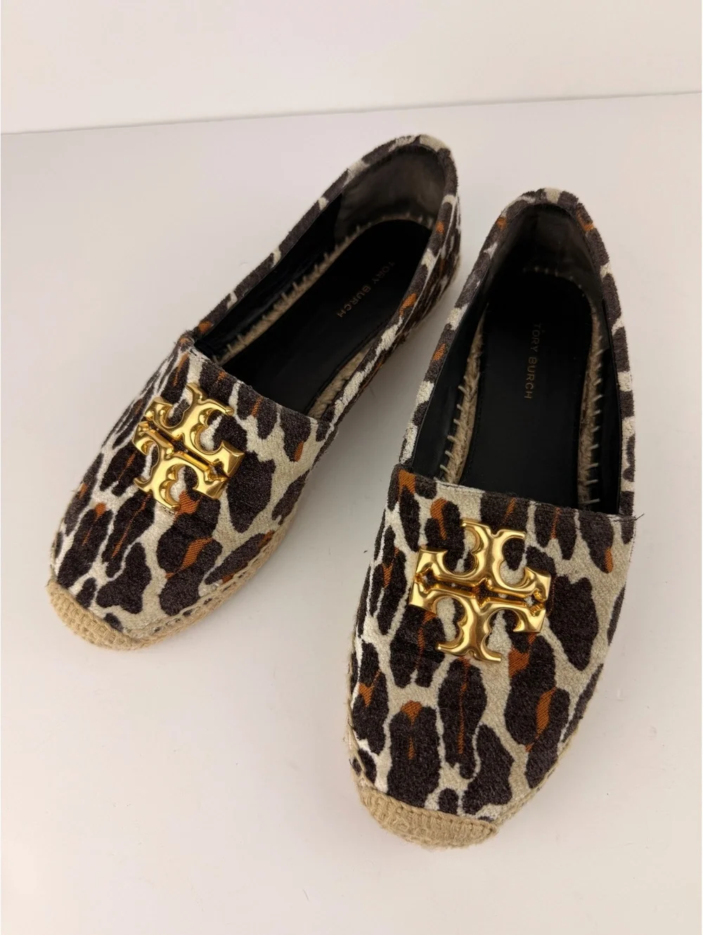 Tory Burch Eleanor Leopard Jacquard Velvet Espadrilles Loafers Size 7.5